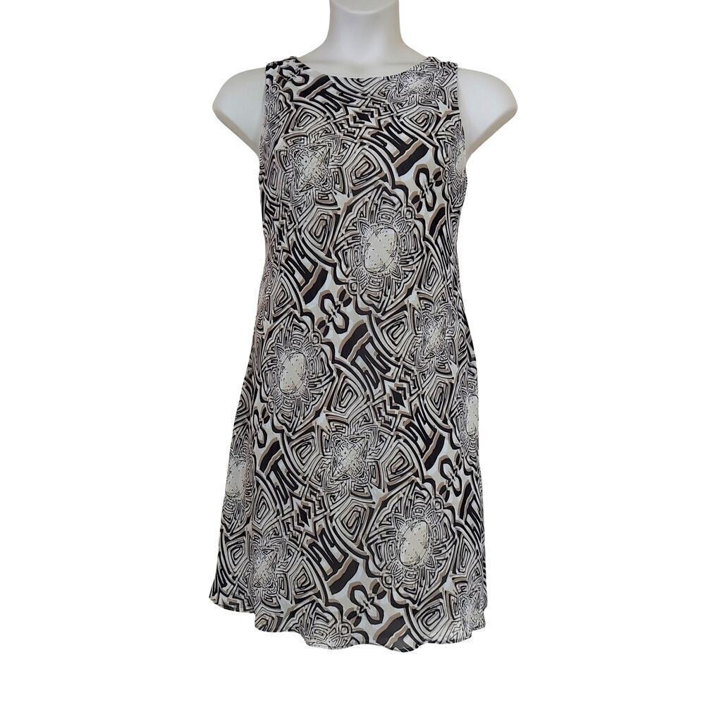 Tiana B. Multicolor Geometric Print Sleeveless Chiffon Layered A-Line Midi Dress